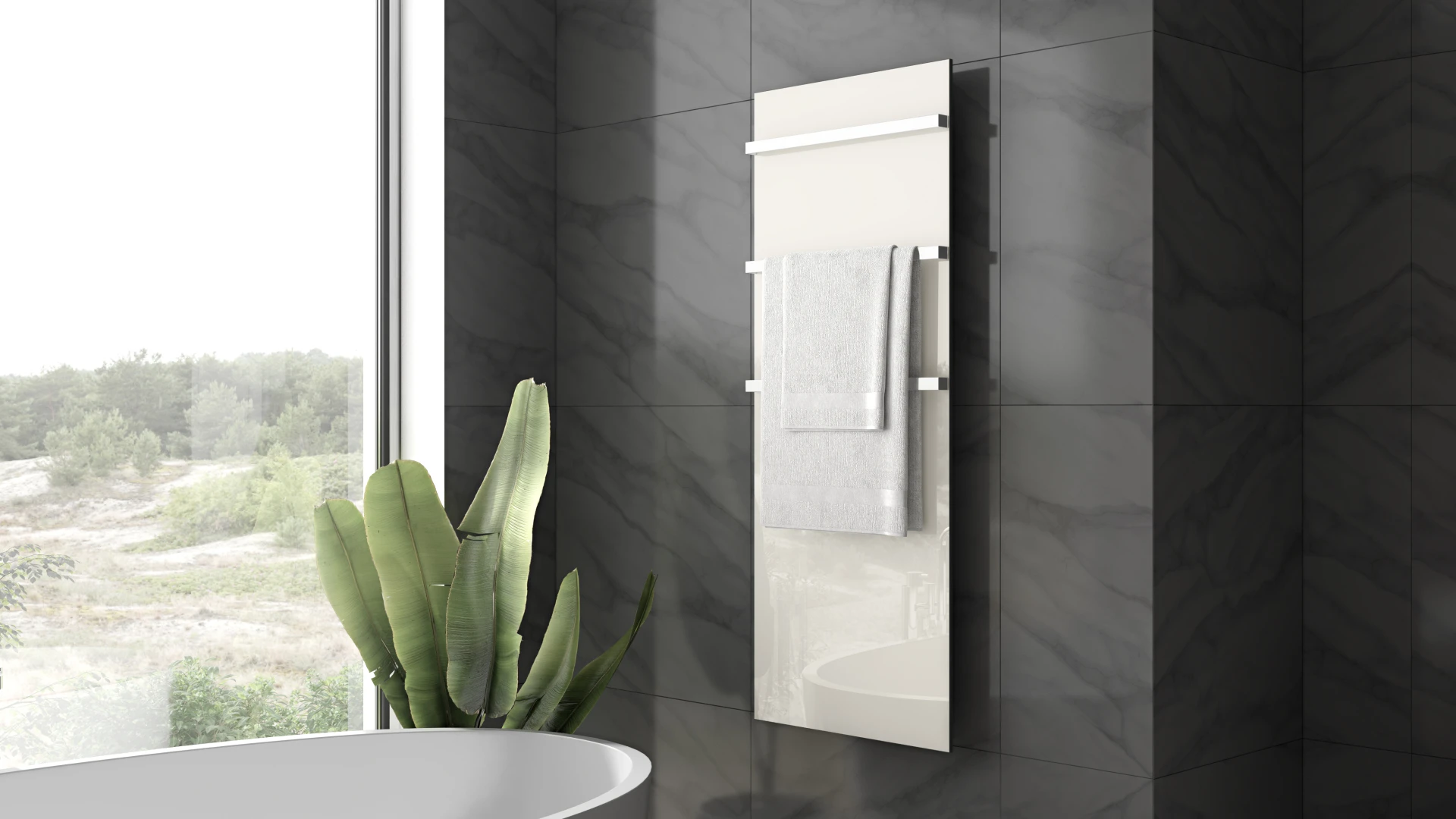 Interior con toallero blanco